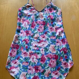 Vintage Y2K pink and blue floral slip dress